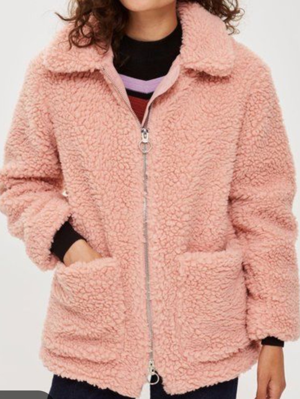 Topshop Pink Sherpa Zip-Up teddy Jacket